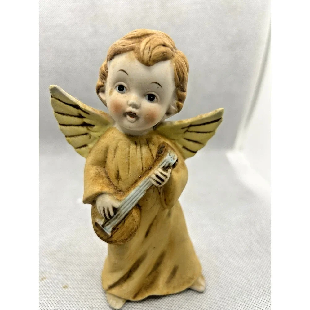 Vintage Homco Angel‎ Playing Mandolin Instrument Bisque Figurine Numbered 5400